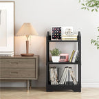 Vagusicc Bookshelf, 3 Tier Industrial Bookcase, Metal Small Bookcase, Rustic Open Book Shelf Storage Organizer for Living Room Bedroom Home Office, Small Bookshelf (Black)