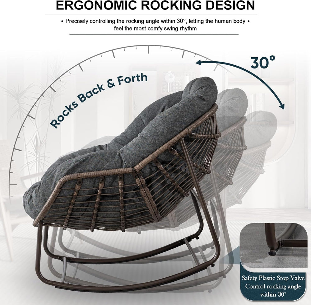 Outdoor Rocking Chair Set of 2, Patio Oversized Wicker Egg Rocking Chair, Ind...