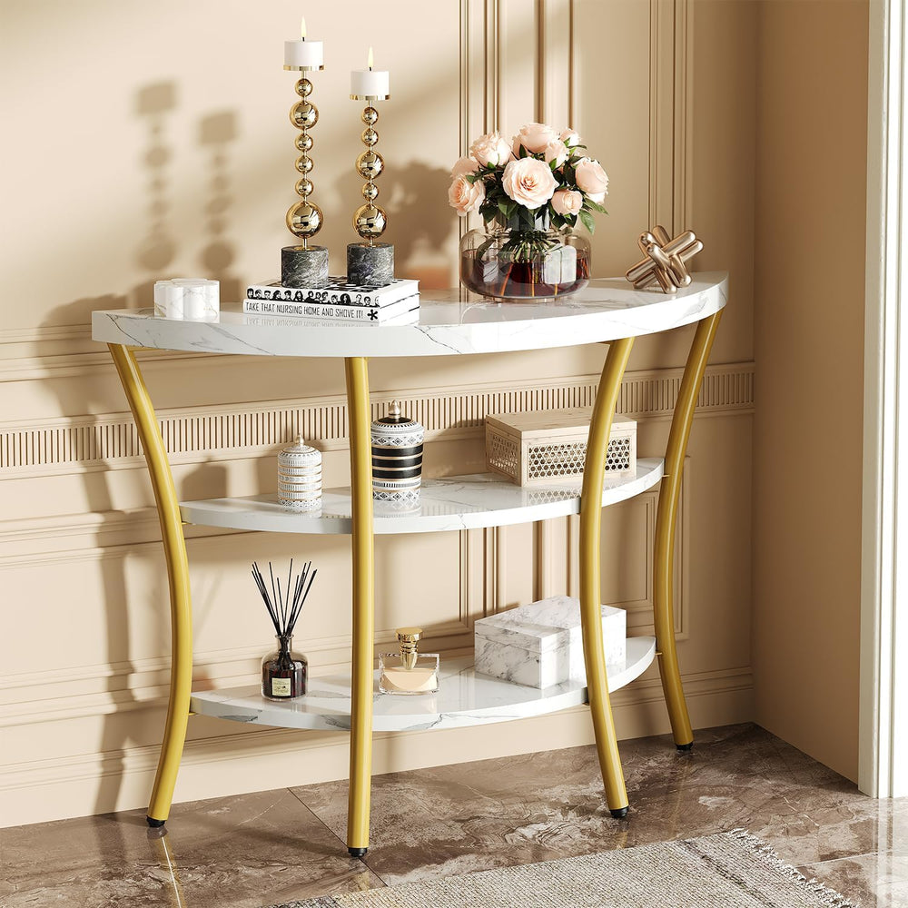 39.4" Console Table with Half Moon Wood Shelves, 3 Tier Modern Entryway ...