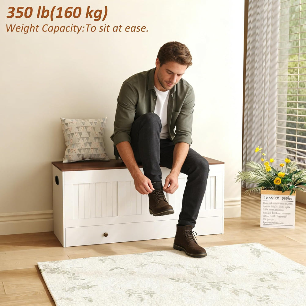 HOMEFORT 44.3" Storage Chest with 2 Drawers, Retro Wooden Storage Trunk ...