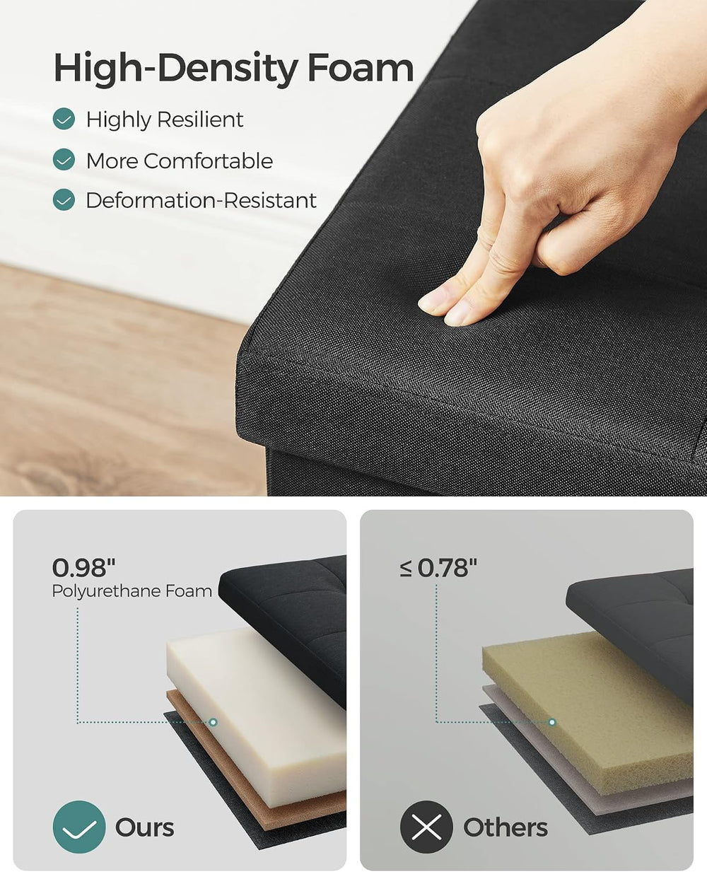 SONGMICS 43.3 Inches Folding Storage Ottoman Bench, Load 660 lb | Ottoman Foo...