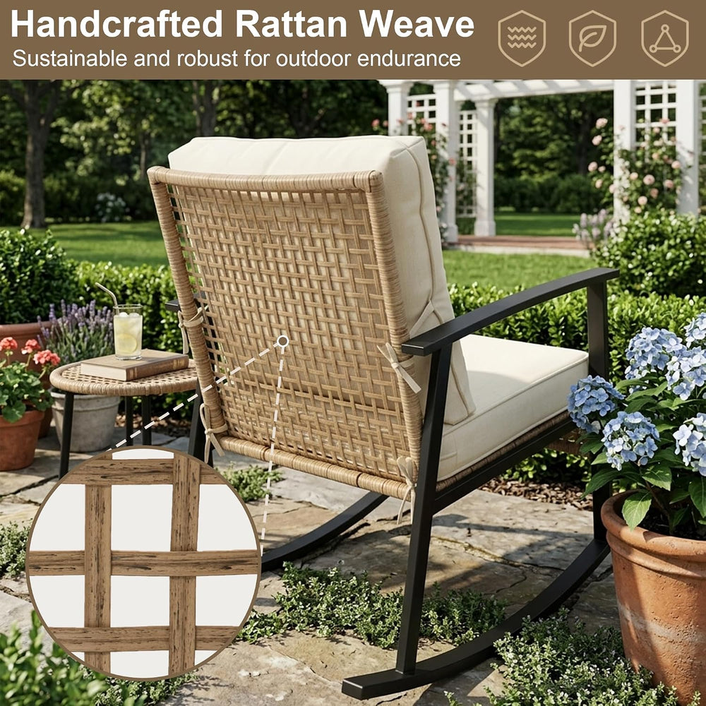 Outdoor Rocking Chairs Set of 2, 3-Piece Bistro Patio Furniture Set with Thic...