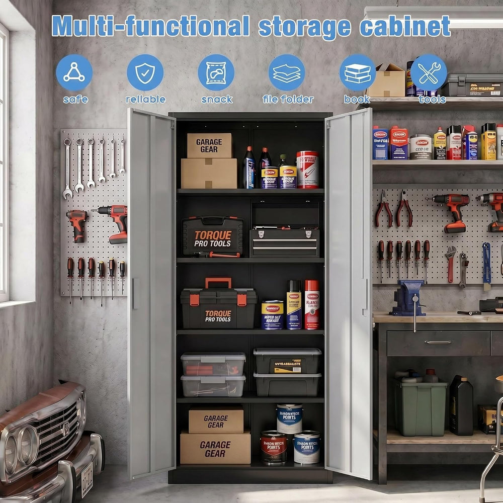 71-Inch Lockable Metal Storage Cabinet, Black and Gray | 15.75"D x 31.50...