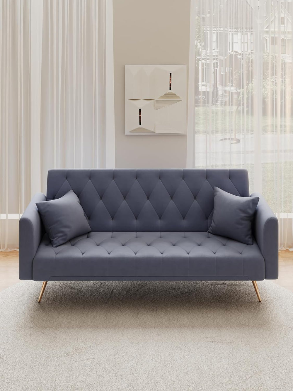 Small Space Solution: 71-inch Grey Velvet Convertible Love Seat