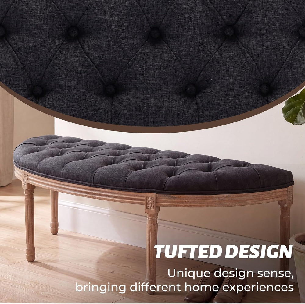 chairus 55" Button Tufted Semi-Circle Dining Bench Linen Halfmoon Entryw...