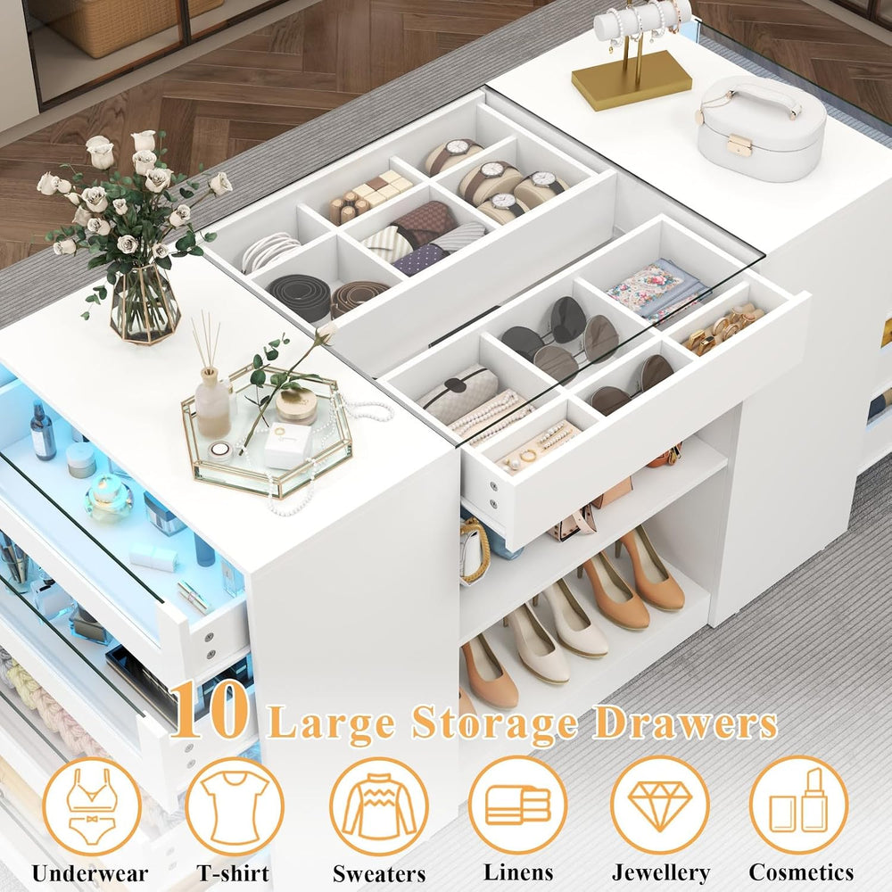 Gyfimoie Closet Island with Drawers, Armoire Wardrobe Closet with LED Lights ...