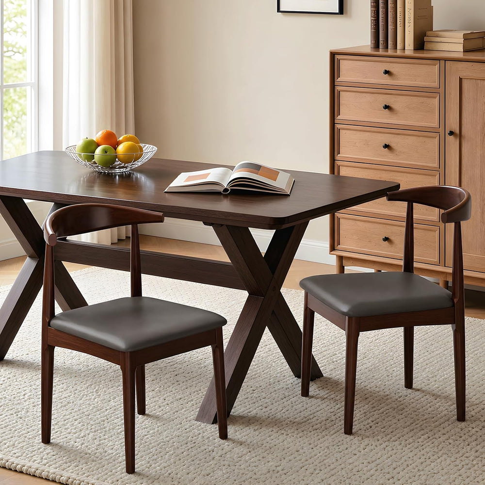 Solid Wood Dining Chairs Set of 2, Mid Century Modern Kitchen Chairs with Lea...