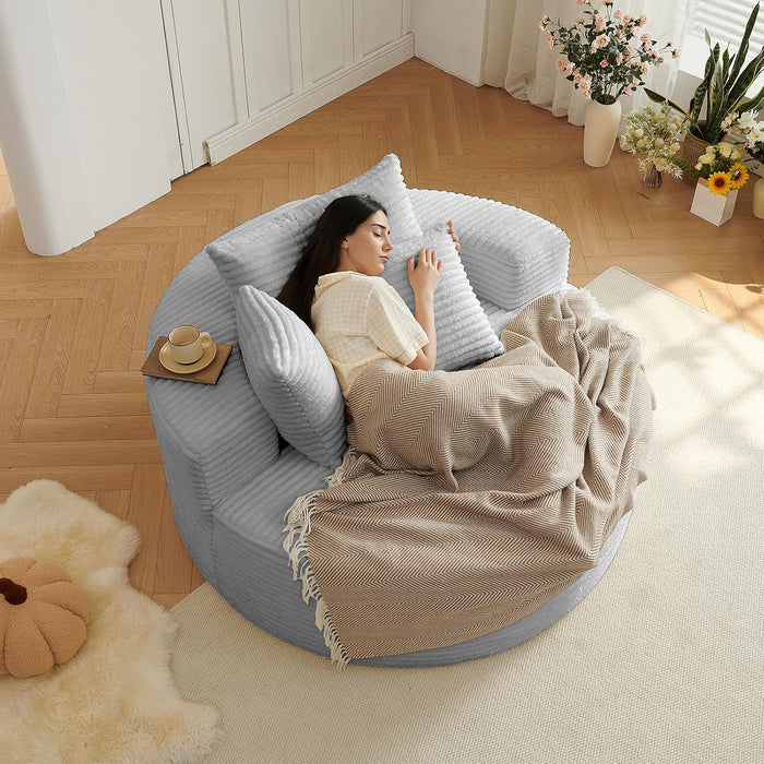 55''Oversized Round Chaise Longue Chair Indoor, Boneless Chair Round Couch