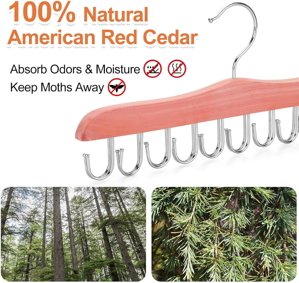 TOPIA HANGER Belt Hanger for Closet, Cedar Wooden Hangers with 20 Rotatable Hooks, Closet Organizers and Storage for Bra, Tank Top, Tie, Purse, Hat, Necklace- CT48U