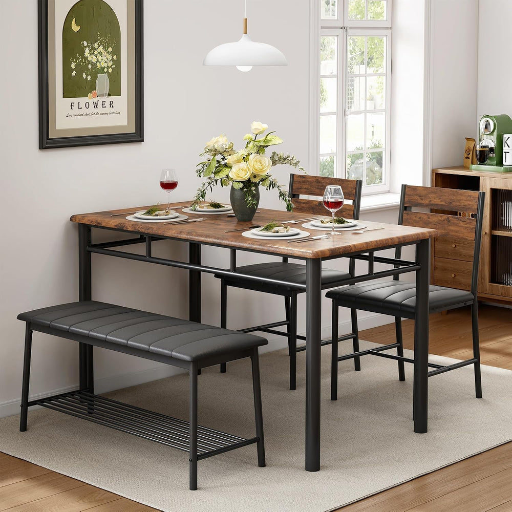 IRONCK Dining Table Set for 4, Kitchen Table and Chairs Set, Rustic Brown | K...