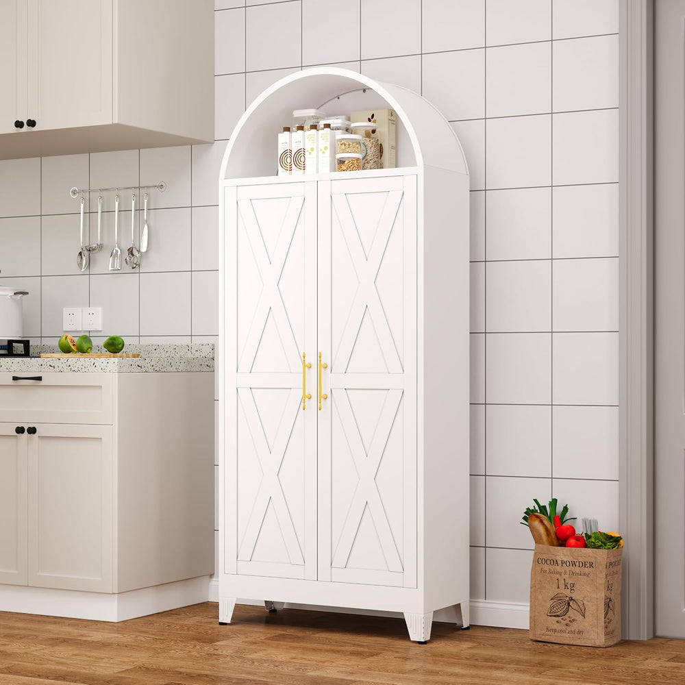 Winiowa Metal Arched Kitchen Pantry Cabinet, 73" Tall Arched Storage Cab...