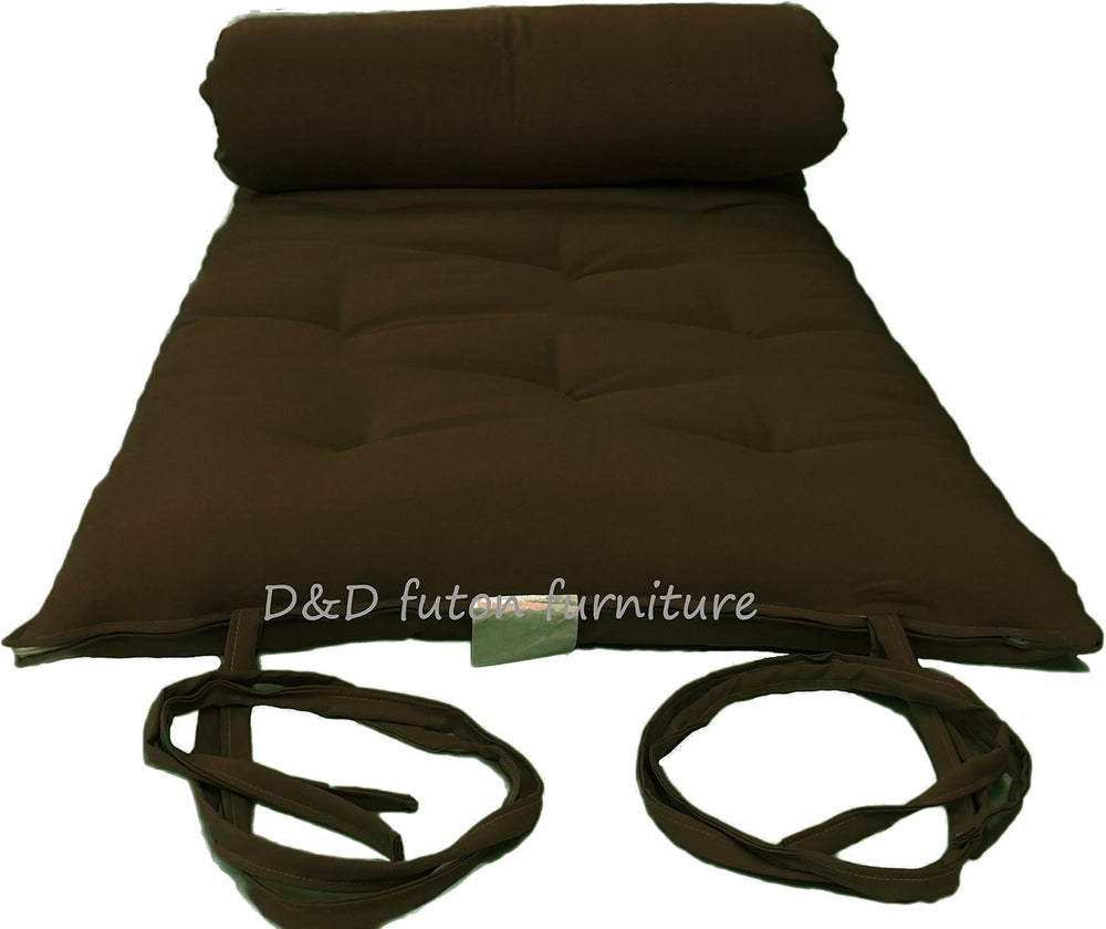 D&D Futon Furniture Brown Queen Size Traditional Japanese Floor Rolling F...