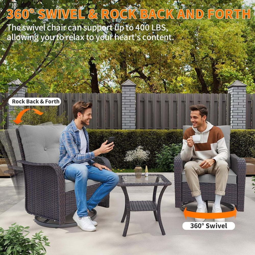 Gotland Outdoor Swivel Chairs Set of 2, 5 Pieces Patio Furniture Set with Ott...