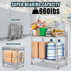 2 Shelf Rolling Cart with Wheels, 660lbs Capacity Collapsible Steel Rolling Utility Cart, Heavy-Duty Foldable Workbench, Metal Rolling Storage Cart with Handle for Groceries, Warehouse (36" Lx26 W)