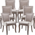 Dining Chairs Set of 6, Kitchen & Dining Room Chair, Fabric Upholstered Dinning Chairs, Wooden Dinning Chairs, Sillas De Comedor, Nailhead Trim, Wood Legs (Beige, 6 Pcs)