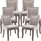Dining Chairs Set of 6, Kitchen & Dining Room Chair, Fabric Upholstered Dinning Chairs, Wooden Dinning Chairs, Sillas De Comedor, Nailhead Trim, Wood Legs (Beige, 6 Pcs)