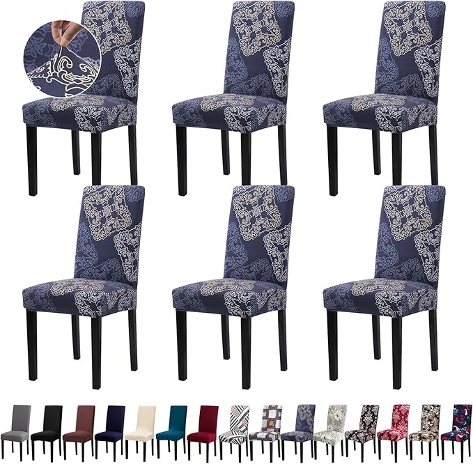 Chair Covers, Stretch Kitchen Dining Room Chair Covers Set of 6, Removable Washable Dining Chair Slipcovers for Home, Hotel, Banque
