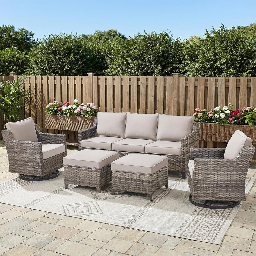 Belord Patio Wicker Swivel Rocker Patio Chairs with 3-Seater Sofa, Outdoor Ra...