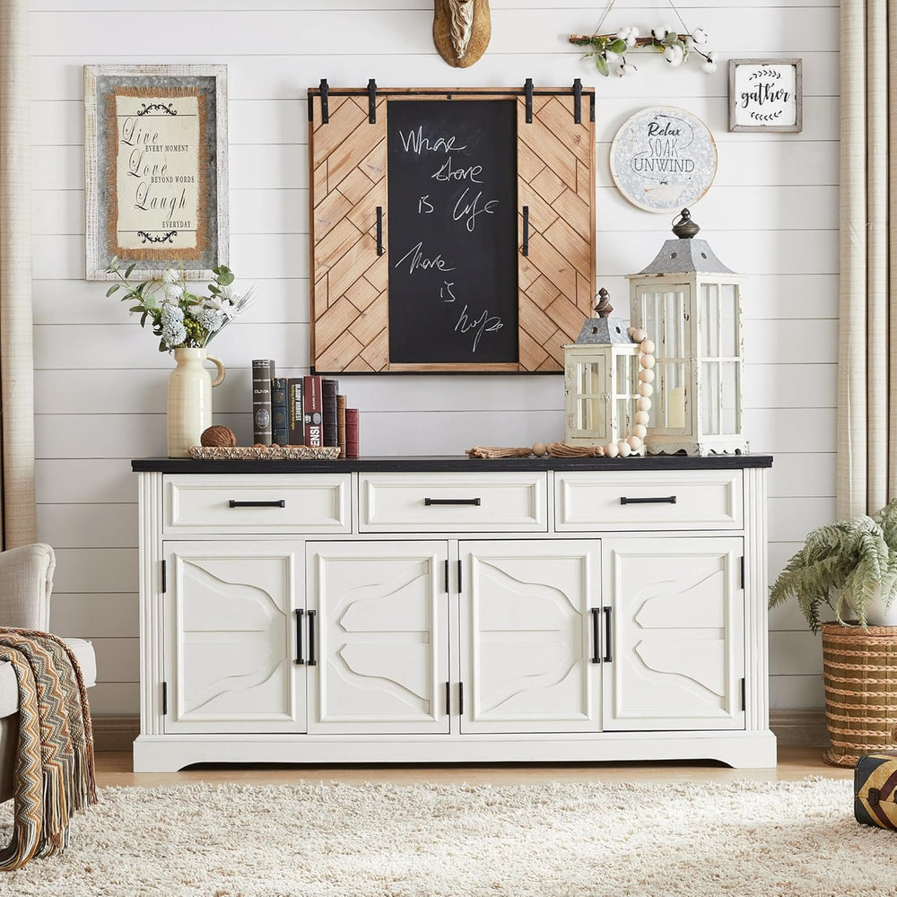 JXQTLINGMU 66" Farmhouse Buffet Cabinet with Storage, Sideboard Credenza...