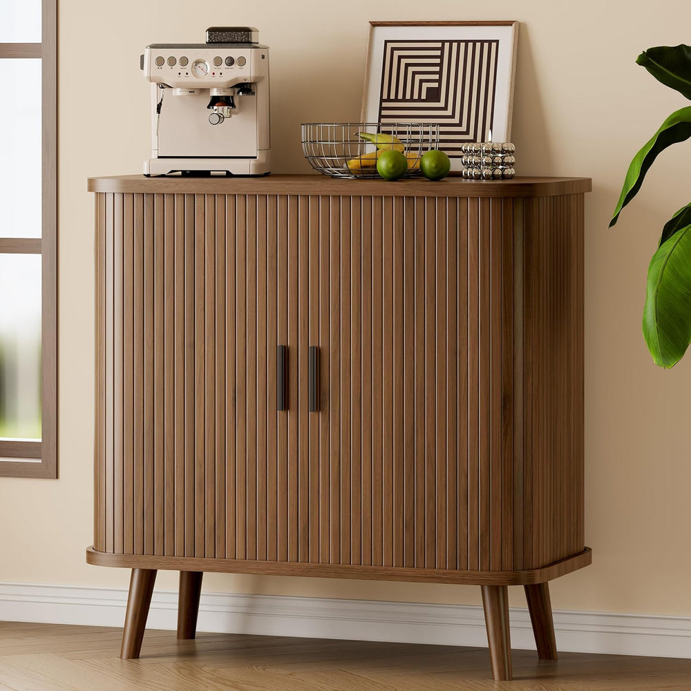 Sideboard Buffet Cabinet with Sliding Door, 31.5" Wide Fluted Modern Acc...