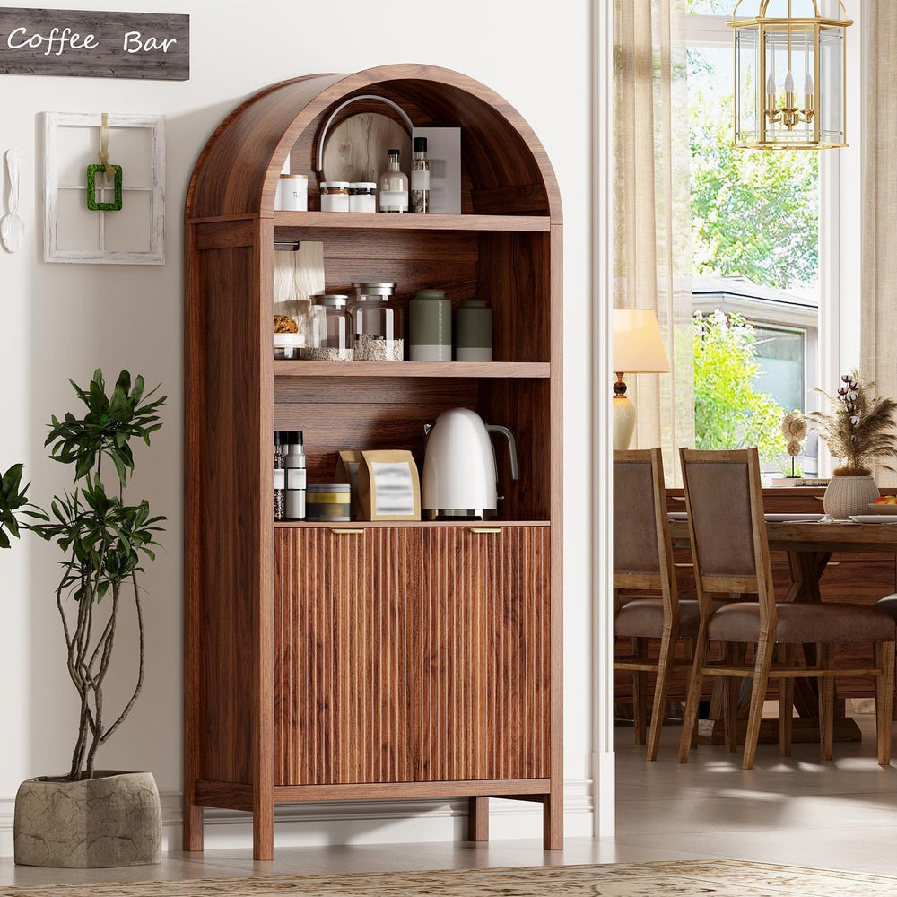 Ieejdn 71" Tall Arched Kitchen Pantry,Modern Fluted Wood Storage Cabinet...