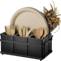 PTSTING Silverware Caddy Black Wood Silverware Holder Paper Plate Dispenser Utensil Caddy Cutlery Flatware Organizer Box for Spoons Forks Plates Napkins