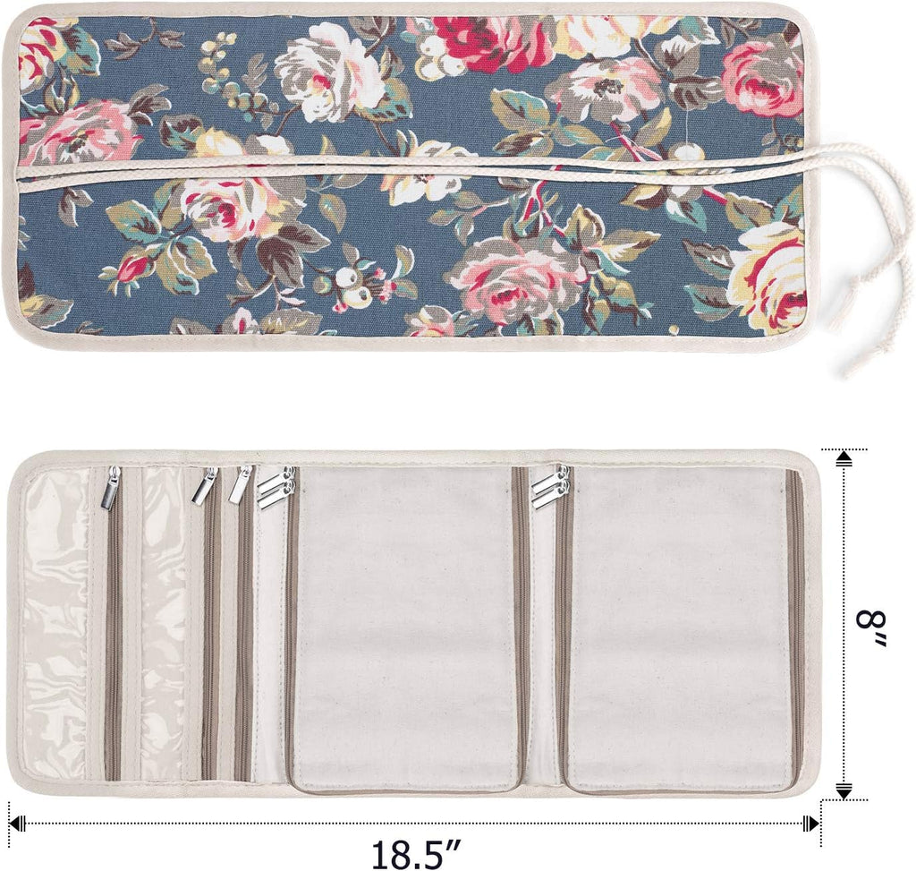 Teamoy Travel Jewelry Roll, Jewelry Storage Bag Organizer for Necklaces, Earrings, Bracelets, Rings, Brooches and More, Compact and Easy to Carry, Peony