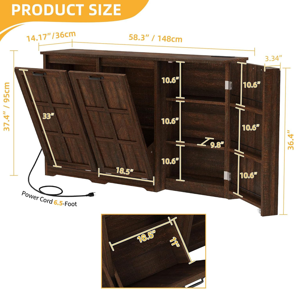 DWVO Rustic Kitchen Island with Power Strip, 2 Tilt-Out Compartments | Tilt‑o...