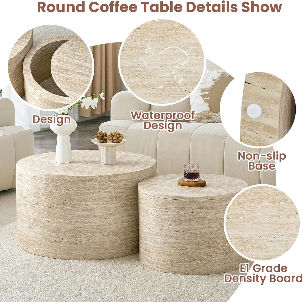 LKTART Round Nesting Coffee Table Set of 2， Modern Small Circle Coffee Table ...