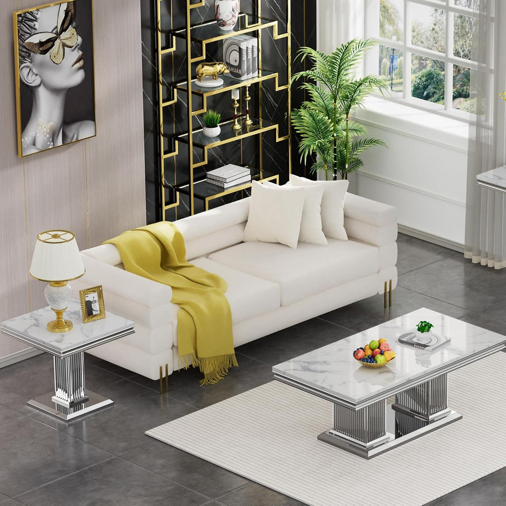 Marble End Table,1 Piece Sofa Side Table for Living Room,Faux Marble Nightsta...