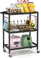 3-Tier Rolling Cart, Space-Saving Kitchen Cart with 150Lbs Capacity, Black Storage Cart with 2 Lockable Wheels for Kitchen Island, Restaurant, Garage, Backyard（No Wooden Boards, Lightweight Version）