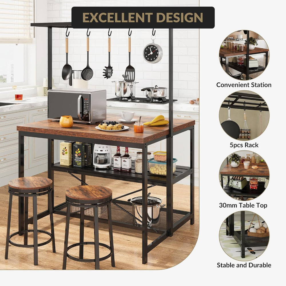 TrailBlaze 42'' Kitchen Island with Storage– 3-Tier Bakers Rack, Wood...
