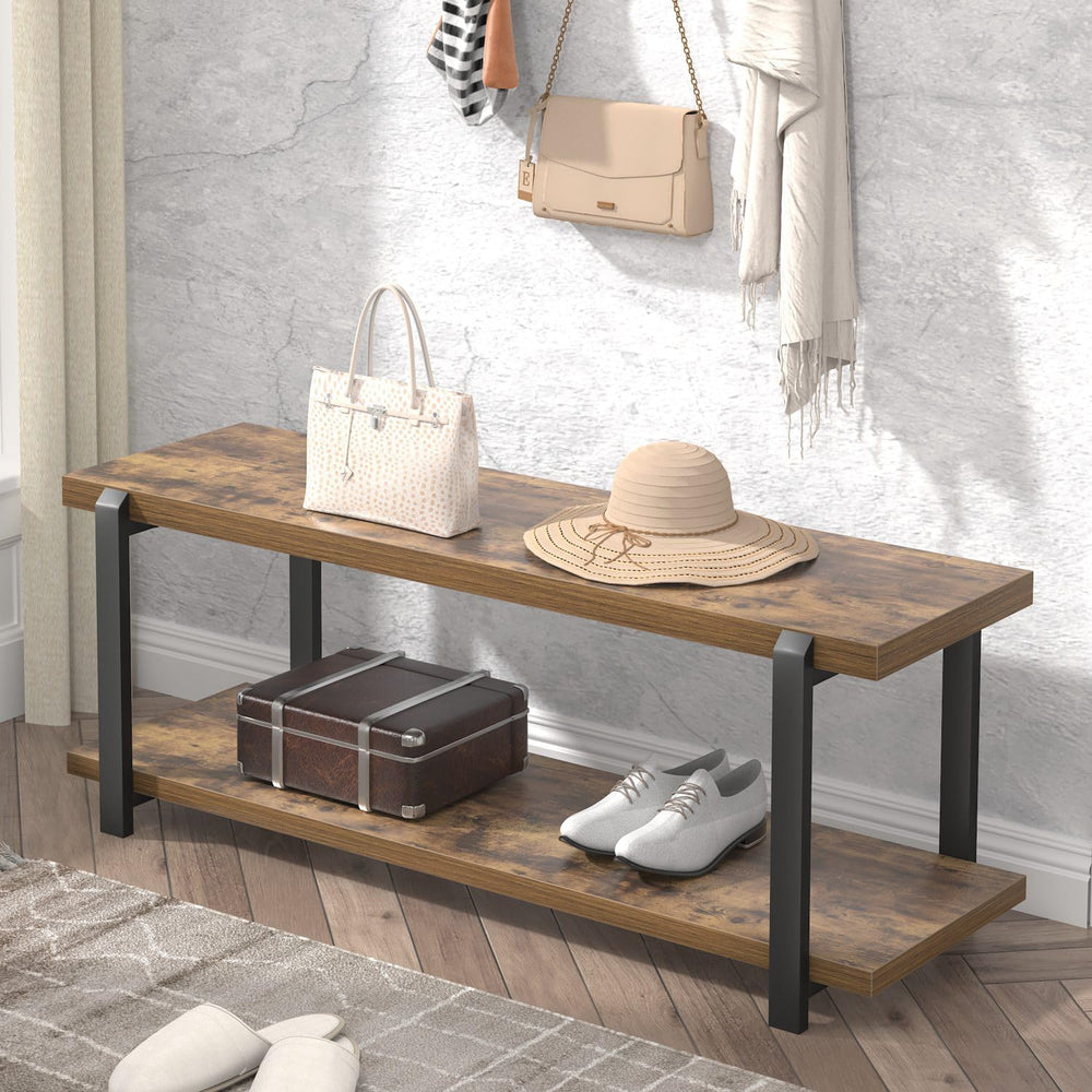 EXCEFUR Entryway Bench, Industrial Shoe Storage Bench for Living Room Bedroom...