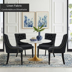 Modern Leisure Linen Dining Chairs Set of 2, Upholstered Dining Chair with Solid Wood Legs, Mid-Century Dining Room Chairs with Pull Ring and Tufted Backrest, Black