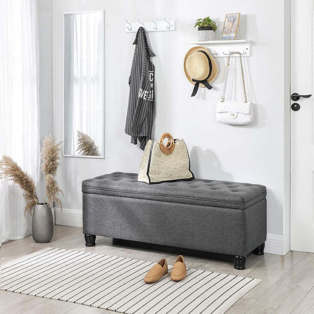 SONGMICS Storage Ottoman, 46.5 Inches Bedroom Bench, Solid Wood Legs