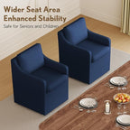 Upholstered Dining Chairs Set of 2, Modern Rolling Linen Dining Chairs with Casters,Swivel Armchair with Storage for Reading Room Kitchen Dining Room (Blue)