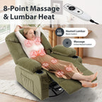 Oversized Massage Swivel Rocker Recliner Nursery Rocking Glider Chair Green | Fabric Manual Recliner with Heat Massage, Overstuffed, Cup Holders, USB Charging Port, Nursery Glider Chair