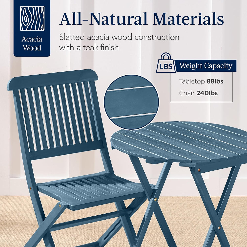 Best Choice Products 3-Piece Acacia Wood Bistro Set, Folding Patio Furniture ...