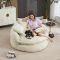 Oversized Fluffy Chenille Lounge Sofa - Extra Deep Seat Cozy Reading Circle Couch for Living Room | Indoor Lounge & Oversized Round Accent Design (Beige)