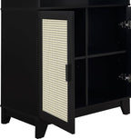 Manhattan Comfort Sheridan Modern Cane Bookcase with Adjustable Open Shelves, Soft Close Doors, and Concealed Compartments, Versatile 3 Tier Bookshelf Storage for Home and Office, Set of 1, Black