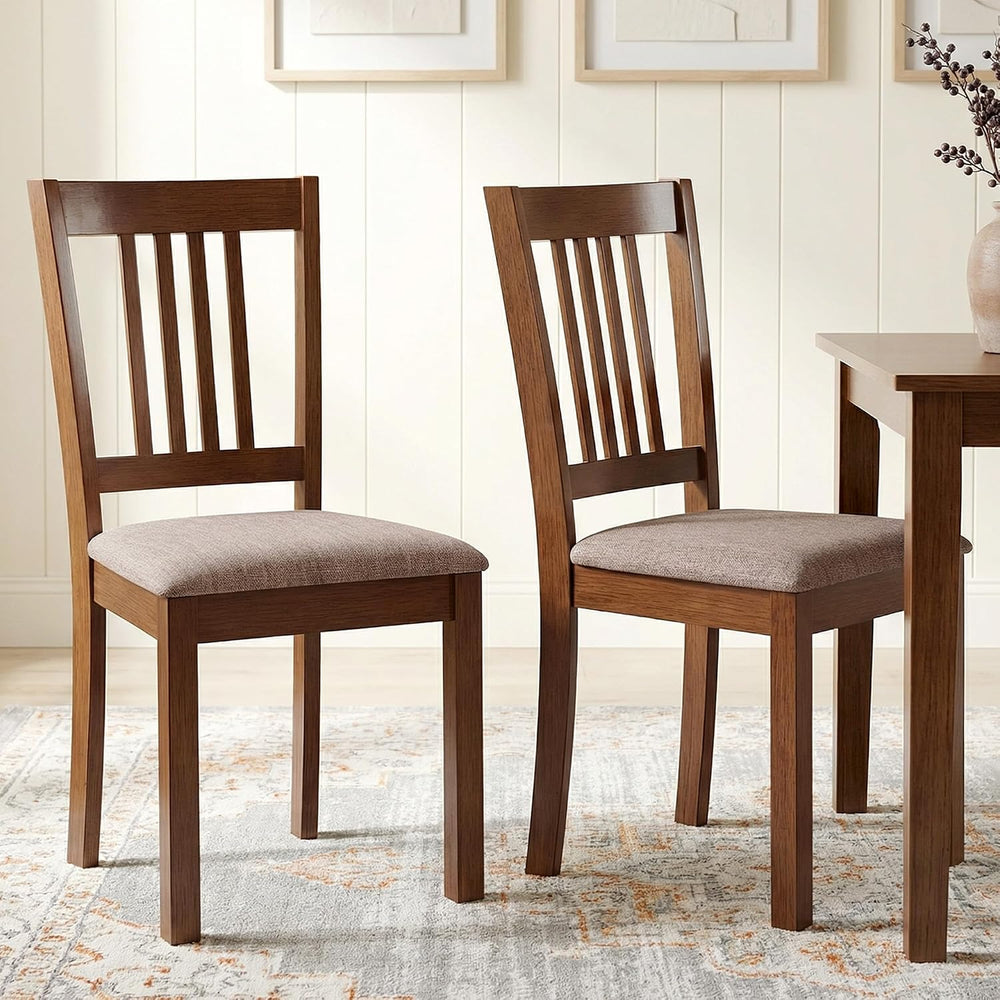 HOMCOM Dining Chairs Set of 2 Upholstered Kitchen Chairs Slat Back Walnut