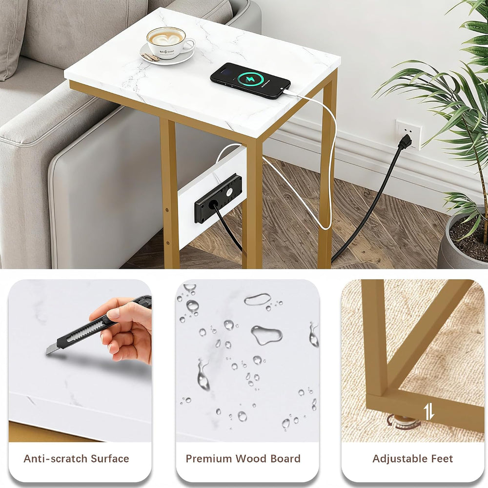 VECELO C-Shaped End Side Table Set of 2, with Charging Station & Two USB ...