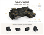 124.8'' Oversized Power Recliner Sofa with Headrest, Extra Wide Modular Cloud Sectional Reclining Couch, Convertible 4-Seater with Storage Ottoman for Home Theater Living Room, Chenille, Black