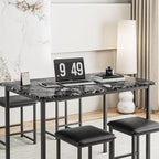 VECELO Kitchen Table and Chairs for 4, Dining Room Set with PU Chairs/Stools, Heavy-Duty Metal Frame, Faux Marble Tabletop, Space-Saving Design for Small Spaces, Easy Assembly, Elegant Black