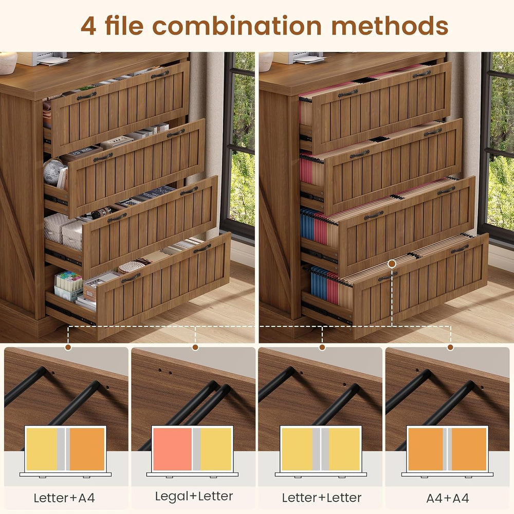 SEDETA Farmhouse 4 Drawer File Cabinet, Filing Cabinet for Home Office, Wood ...