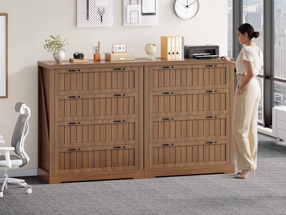 SEDETA Farmhouse 4 Drawer File Cabinet, Filing Cabinet for Home Office, Wood ...