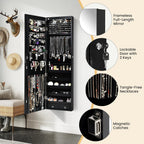 Giantex Wall Door Mounted Jewelry Armoire Cabinet with 47.5" H Full Length Mirror, 2 LEDs Lockable Jewelry Organizer Box with Bracelet Rod, 2 Drawers, Large Storage Capacity (Black)