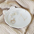 COLLECTIVE HOME - Personalized Initial Ceramic Jewelry Tray with Bow, Christmas Gift Ideas for Women, Small Gift for Girlfriend Wife, Ring Holder, Earrings Dish, Birthday Gift for Her (L)
