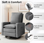 Swivel Glider Recliner for Adult Indoor Upholstered Lounge Nursery Chair Single Sofa with Side Pockets for Living Room Bedroom