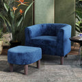 LINSY Accent Chair with Ottoman, Modern Armchair Comfy Barrel Reading Chair with Footrest for Living Room Bedroom Reading Room, Velvet, Blue